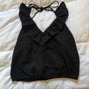 Express Black Eyelet Ruffle Tank Top